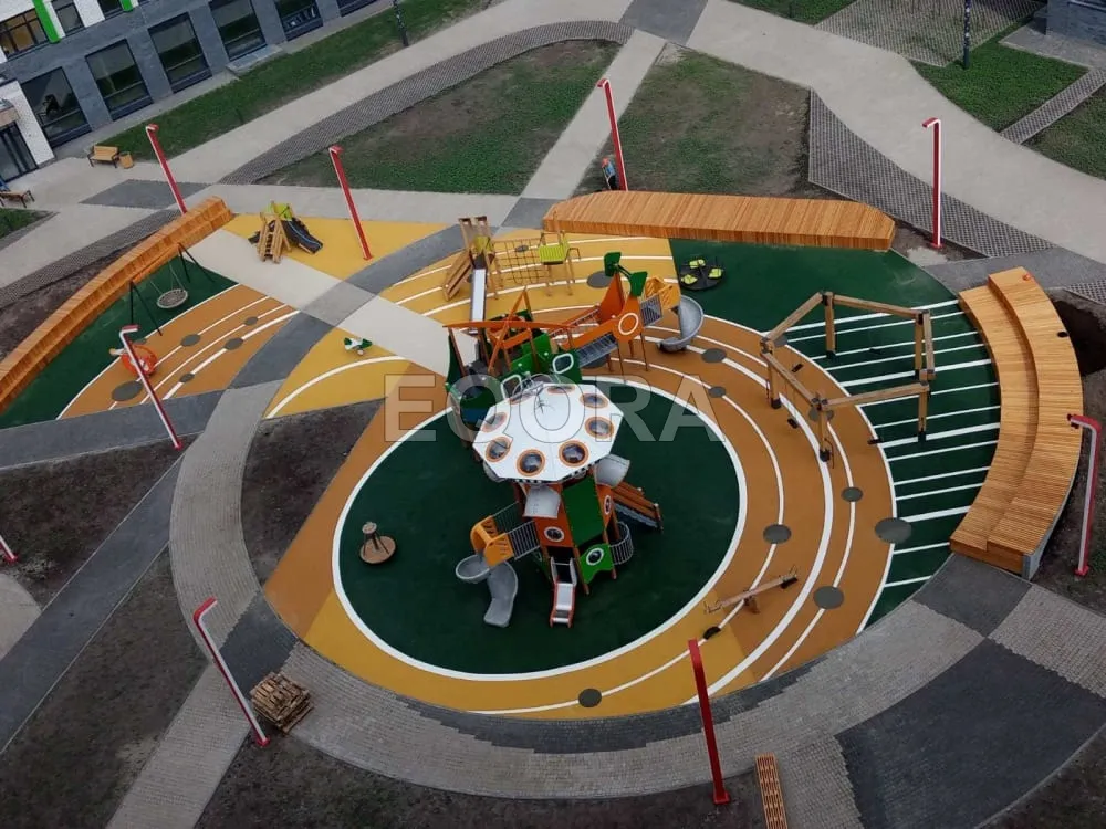 Уличное бесшовное резиновое покрытие из крошки в Орехово-Зуево